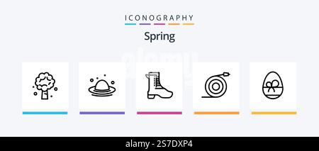 Spring Line 5 Icon Pack mit Feder. Blume. Frühling. Blumen. Essen Sie. Kreatives Symboldesign Stock Vektor