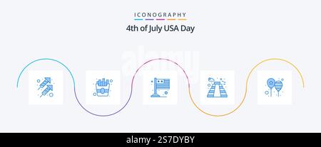 USA Blue 5 Icon Pack inklusive Tag. Ballons. Flagge. usa. Gebäude Stock Vektor