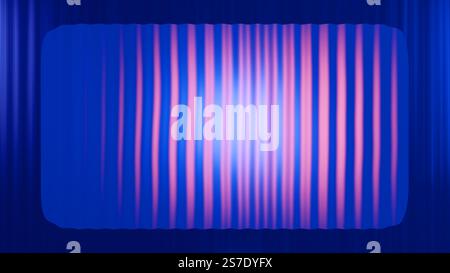 Abstrakte fraktale Wellenlinien aus Glas in Blau und Pink sorgen für einen lebendigen visuellen Effekt. 3D-Rendering Stockfoto