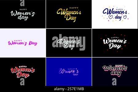 Abstraktes Happy Women&rsquo;s Day-Logo mit Frauengesicht und Love Vektor-Design in rosa und lila Farben Stock Vektor