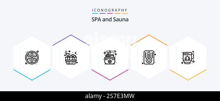 Sauna 25 Line Icon-Paket inklusive . . Creme. lotus! jag Stock Vektor