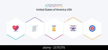 USA 25 Flat Icon-Paket inklusive Maony. amerikaner. Kugel. amerikaner. Die Fasseln Stock Vektor
