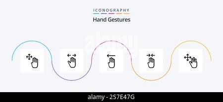 Handgesten Line 5 Icon Pack mit drei. Geste. verkleinern. Vier Finger. Nach links Stock Vektor