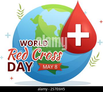 Welttag des Roten Kreuzes am 8. Mai Illustration zur medizinischen Gesundheit und Bereitstellung von Blut in der Hand gezeichnet für Web-Banner oder Landing-Page-Vorlagen Stock Vektor