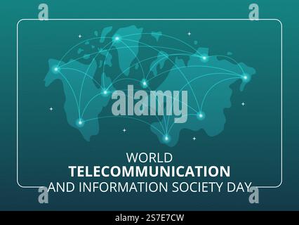 Welttag für Telekommunikation und Informationsgesellschaft am 17. Mai Illustration mit dem Kommunikationsnetzwerk der Erde in handgezeichneten Vorlagen Stock Vektor