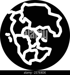 pangaea Erde Kontinent Karte Glyphe Symbol Vektor. pangaea Erdkontinent Karte Schild. Isolierte Symboldarstellung. pangaea Erde Kontinent Karte Glyphe Symbol Vektor Illustration Stock Vektor