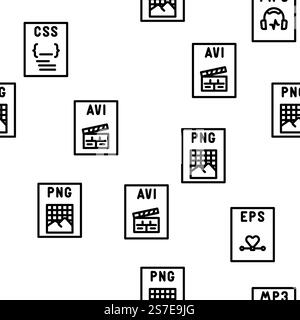 Dateiformat Dokumentvektor nahtloses Muster, dünne Linie Illustration. Nahtloses Muster für Dokumentvektor im Dateiformat Stock Vektor