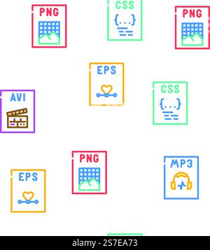 Dateiformat Dokumentvektor nahtloses Muster, dünne Linie Illustration. Nahtloses Muster für Dokumentvektor im Dateiformat Stock Vektor