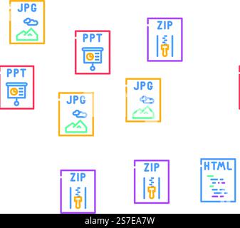 Dateiformat Dokumentvektor nahtloses Muster, dünne Linie Illustration. Nahtloses Muster für Dokumentvektor im Dateiformat Stock Vektor