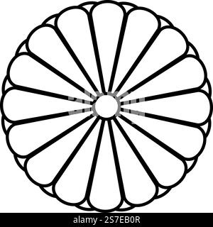 Wappen von Japan nippon Imperial Siegel zentrale Scheibe mit 16 Blütenblättern National Emblem Kontur Umrisslinie Icon schwarz Farbe Vektor Illustration Bild dünn flach Stil einfach. Wappen von Japan nippon Imperial Siegel zentrale Scheibe mit 16 Blütenblättern nationales Emblem Kontur Umrisslinie Icon schwarze Farbe Vektor Illustration Bild dünn flach Stil Stock Vektor