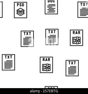 Dateiformat Dokumentvektor nahtloses Muster, dünne Linie Illustration. Nahtloses Muster für Dokumentvektor im Dateiformat Stock Vektor