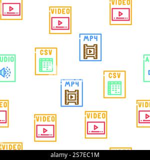 Dateiformat Dokumentvektor nahtloses Muster, dünne Linie Illustration. Nahtloses Muster für Dokumentvektor im Dateiformat Stock Vektor
