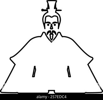 Kaiser Japan China Silhouette chinesischer Adel japanischer alter Charakter Avatar imperialer Herrscher Kontur Umrisslinie Symbol schwarze Farbe Vektor Illustration Bild dünn flach Stil einfach. Kaiser Japan China Silhouette chinesischer Adel japanischer alter Charakter Avatar imperialer Herrscher Kontur Umrisslinie Icon schwarze Farbe Vektor Illustration Bild dünner flacher Stil Stock Vektor