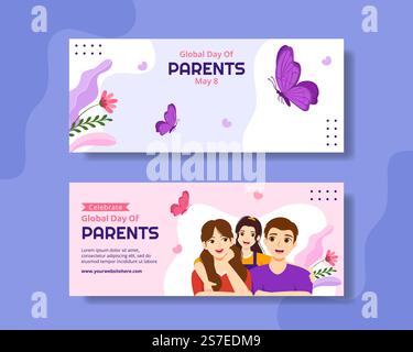 Global Day of Parents Horizontales Banner flache Cartoon handgezeichnete Vorlagen Hintergrunddarstellung Stock Vektor