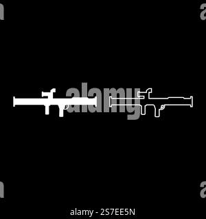 Speichern Sie Granatwerfer Bazooka Gun Raketensystem Set Symbol weiß Farbe Vektor Illustration Bild einfache feste Füllung Umrisslinie dünne flache Art. Speichern Sie Granatwerfer Bazooka Gun Raketensystem Set Symbol weiß Farbe Vektor Illustration Bild Solid füllen Umrisslinie dünn flach Stil Stock Vektor