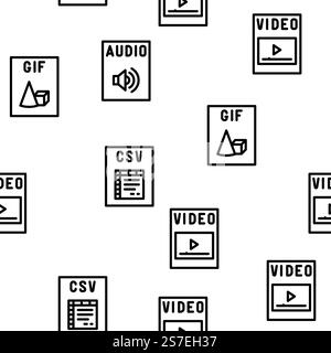 Dateiformat Dokumentvektor nahtloses Muster, dünne Linie Illustration. Nahtloses Muster für Dokumentvektor im Dateiformat Stock Vektor