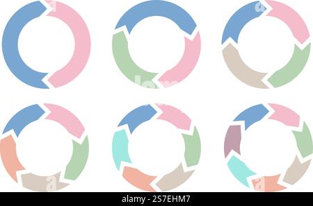 Kreispfeile, 6 runde Schritt-für-Schritt-Infografiken. Erfolgsmarketing-Grafik, Rätsel-Cycling-Management-Vektorelemente zu Präsentationszirkel- und Kreisvorlagen-Illustration. Kreispfeile, 6 runde Schritt-für-Schritt-Infografiken. Erfolgsmarketing-Grafik, Rätsel-Cycle-Management-Vektorelemente Stock Vektor