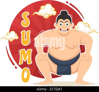 Sumo Wrestler Illustration mit Kampfsport gegen traditionelle japanische Kampfkunst und sportliche Aktivitäten in flachen, handgezeichneten Landing-Page-Vorlagen für Cartoons Stock Vektor