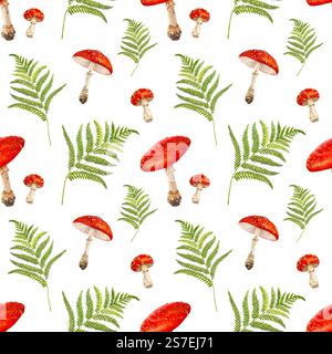 Aquarellpilze Nahtloses Muster. Designelement für Geschenkpapier, Gruß- und Einladungskarten. Stockfoto