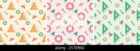 Set von Happy Labor Day Seamless Pattern Design Illustration mit verschiedenen Berufen in der Elementvorlage handgezeichnet Stock Vektor