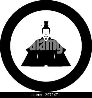 Kaiser Japan China Silhouette chinesischer Adel japanischer alter Charakter Avatar imperialer Herrscher Icon im Kreis rund schwarze Farbe Vektor Illustration Bild solide Umriss Stil einfach. Kaiser Japan China Silhouette chinesischer Adel japanischer alter Charakter Avatar imperialer Herrscher Icon im Kreis rund schwarze Farbe Vektor Illustration Bild solide Umrissstil Stock Vektor