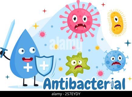 Antibakterielle Illustration mit Waschen der Hände, Virusinfektion und Bakteriensteuerung in Hygiene Healthcare Flat Cartoon Hand Drawn Templates Stock Vektor