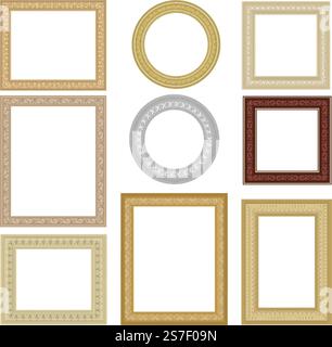 Baguette-Rahmen. Bilder und Gemälde quadratische Rahmen mit ornamentaler Dekoration neue Vektor-leere Vorlagen für persönliche Design-Projekte. Illustration der Kunstgalerie Fotografie. Baguette-Rahmen. Bilder und Gemälde quadratische Rahmen mit ornamentaler Dekoration neue Vektor-leere Vorlagen für persönliche Design-Projekte Stock Vektor