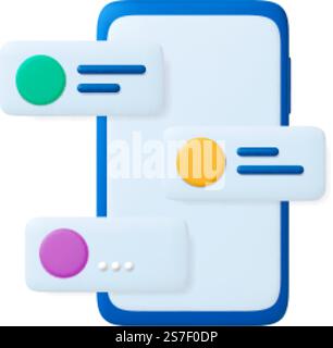 Symbol für Gruppen-Chat auf Smartphone-App 3D. Textblase mit Avataren von Benutzern, abstrakten Nachrichten. Vektor-Online-Unterhaltung im Büro, im Unternehmen oder in der Familie der Illustration sozialer Online-Nachrichten in der App. Symbol für Gruppen-Chat auf Smartphone-App 3D. Textblase mit Avataren von Benutzern, abstrakten Nachrichten. Online-Konversation im Büro, im Geschäft oder in der Familie Stock Vektor