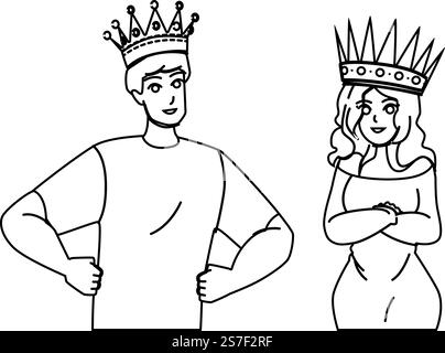 Kronenmann Frauenvektor. könig Person, königliches Symbol, Erfolge, Design, Luxusschild, Queen Business Crown Mann Frau Charakter. Abbildung der Menschen. Kronenmann Frauenvektor Stock Vektor