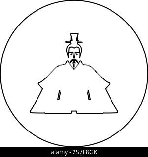 Kaiser Japan China Silhouette chinesischer Adel japanischer alter Charakter Avatar imperialer Herrscher Icon im Kreis rund schwarze Farbe Vektor Illustration Bild Umriss Kontur Linie dünner Stil einfach. Kaiser Japan China Silhouette chinesischer Adel japanischer alter Charakter Avatar imperialer Herrscher Icon im Kreis rund schwarze Farbe Vektor Illustration Bild Umriss Kontur Linie dünner Stil Stock Vektor