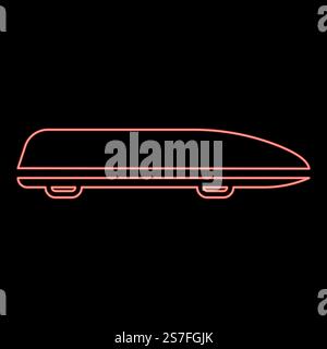 Neon-Autodachträger Lastkasten Frachtraum-Dach-Dachkasten-rote Farbe Vektor-Illustration Bild flache Art Licht. Neon-Autodachträger Lastkasten Frachtraum-Dachkasten-rote Farbe Vektor-Illustration Bild flache Art Stock Vektor