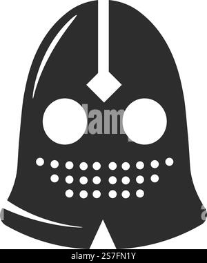 Kreuzritter- oder Jagdhelm aus Eisen für Augenflecken für Mund und Augen. Schützender Kopfschmuck für Männer im Krieg. Mittelalterliche oder antike Krieger- oder Ritterausrüstung isolierte monochrome Ikone. Vektor in abgewickelter Form. Helm alter Krieger und Kämpfer, Vektor Stock Vektor