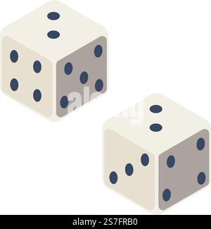 Würfel zum Werfen und Drehen, isolierte Spielwürfel mit Punkten. Flossen und Freizeit, Sport oder Wettkampf. Glücksspiel und Unterhaltung, Spaß und Freizeit. Vektor in abgewickelter Form. Spielwürfel mit Punkten, Würfel für Brettspiele Stock Vektor