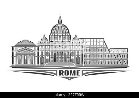 Vektor-Illustration von Rom, monochrome horizontale Karte mit linearem Design berühmte rom Stadtlandschaft, historische städtische Linie Kunstkonzept mit dekorativem l Stock Vektor