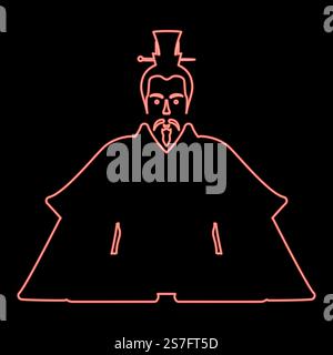 Neon Kaiser Japan China Silhouette chinesischer Adel japanischer alter Charakter Avatar imperialer Herrscher rote Farbe Vektor Illustration Bild flache Art Licht. Neon Kaiser Japan China Silhouette chinesischer Adel japanischer alter Charakter Avatar imperialer Herrscher roter Farbe Vektor Illustration Bild flach Stil Stock Vektor