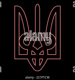 Neon ukraine Wappen nationales Emblem Siegel ukrainisches Staatssymbol Zeichen rote Farbe Vektor Illustration Bild flache Art Licht. Neon ukraine Wappen nationales Emblem Siegel ukrainisches Staatssymbol Zeichen Trident Tryzub rote Farbe Vektor Illustration Bild flach Stil Stock Vektor
