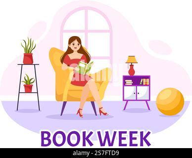 Book Week Events Vector Illustration with people reading or Students Study Textbooks in Flat Cartoon Hand Drawing Landing Page Templates Stock Vektor