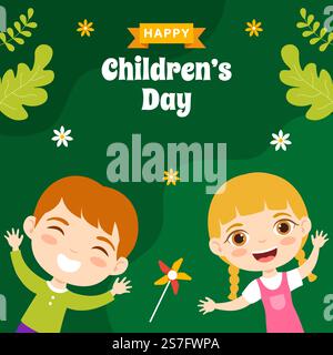 Happy Children Day Social Media Hintergrundillustration Handgezeichnete Cartoon-Vorlagen Stock Vektor