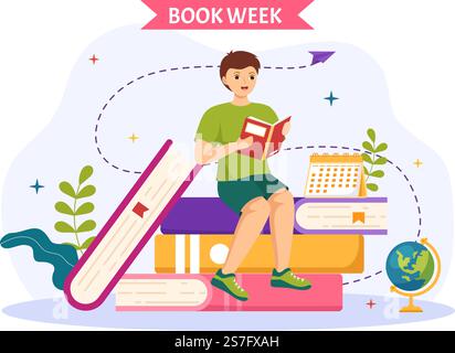 Book Week Events Vector Illustration with people reading or Students Study Textbooks in Flat Cartoon Hand Drawing Landing Page Templates Stock Vektor