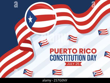 Happy Puerto Rico Constitution Day Vector Illustration with Waving Flag in Flat Cartoon Hand Drawn for Landing Page Background Templates Stock Vektor