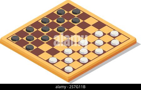 Draft- oder Schachbrettspiel, Strategiespiele für Spieler, Spielfläche und Quadrate, Spielsteine für Bewegung. Unterhaltung und Erholung, Sport und Spaß oder Freizeit. Vektor in abgewickelter Form. Spiele zur Unterhaltung, zum Zuziehen oder zum Schachspielen Stock Vektor