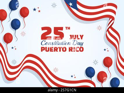 Happy Puerto Rico Constitution Day Vector Illustration with Waving Flag in Flat Cartoon Hand Drawn for Landing Page Background Templates Stock Vektor