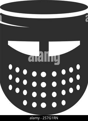 Klassischer Metallhelm für Soldaten, Schutzmaske mit Löchern für Augen und Mund. Krieg und Kämpfe. Mittelalterliche oder antike Krieger- oder Ritterausrüstung isolierte monochrome Ikone. Vektor in abgewickelter Form. Helm eines Kriegers oder Ritters, klassisches altes Stück Stock Vektor