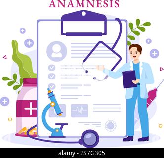 Anamnese System Vector Illustration for Information about the disease and Healthcare Database in Flat Cartoon handgezeichnete Landing Page Templates Stock Vektor