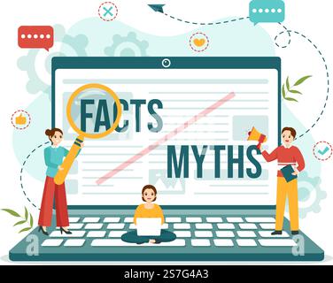 Faktenprüfung Vektordarstellung mit Mythen vs. Fakten News für eine gründliche Überprüfung oder den Vergleich von Beweisen in handgezeichneten Landing-Page-Vorlagen für flache Cartoons Stock Vektor