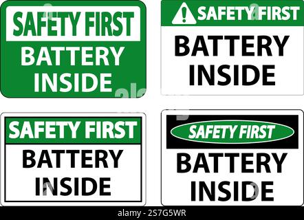 Safety First Sign Batterie Innen Auf Weißem Hintergrund Stock Vektor