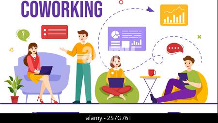 Zusammenarbeit mit Kollegen, die im Büro sprechen, sich treffen und arbeiten, in Form von handgezeichneten Landing-Page-Vorlagen für flache Cartoons Stock Vektor