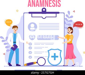 Anamnese System Vector Illustration for Information about the disease and Healthcare Database in Flat Cartoon handgezeichnete Landing Page Templates Stock Vektor