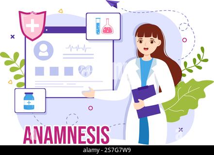Anamnese System Vector Illustration for Information about the disease and Healthcare Database in Flat Cartoon handgezeichnete Landing Page Templates Stock Vektor