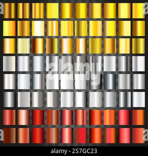 Satz von metallischen Verläufen. Sammlung von Gold, Silber und Bronze Hintergründen. Vektorabbildung. Satz von metallischen Verläufen. Sammlung von Gold, Silber und Bronze Hintergründen. Vektor Stock Vektor